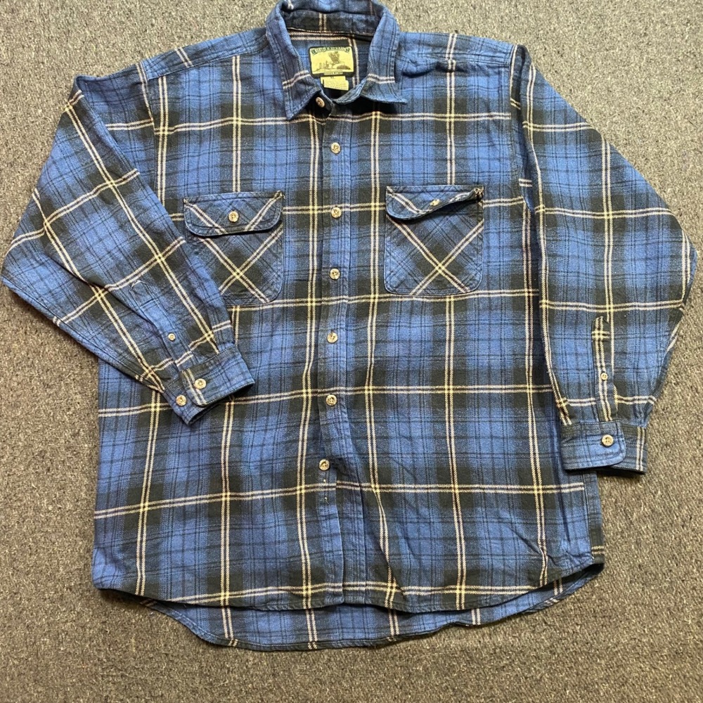 Field Stream Flannel Sz XL Mens Blue Plaid Skater Grunge Outdoor Button Down
